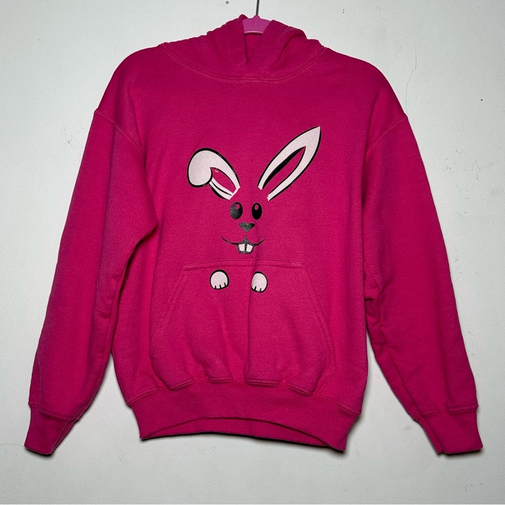 Gildan‎ Heavy Blend Pink Hoodie Easter Rabbit